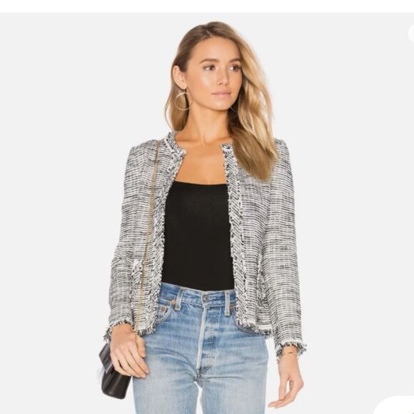 Rebecca Taylor Boucle Tweed Black & White Cotton Jacket - Picture 4 of 9